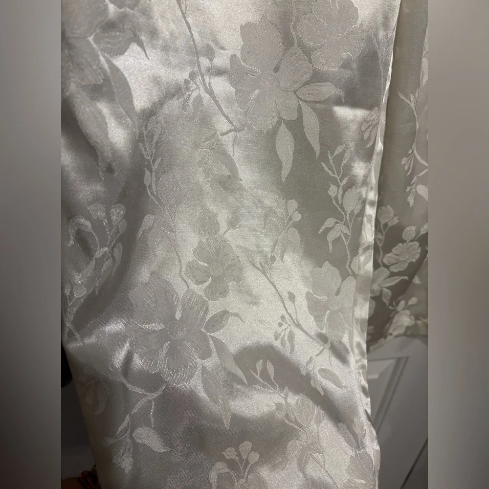 Vintage Erika Taylor Intimates White Satin Floral Women's Pajama Pants, Large - Picture 3 of 4